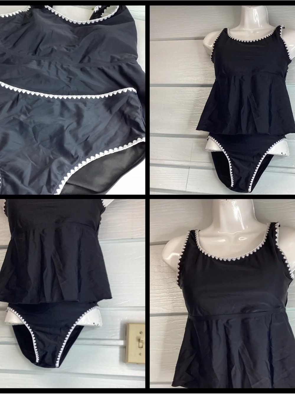 Black Crochet-Trim Tankini Top and Brief Set -Girls two piece swimsuit.76